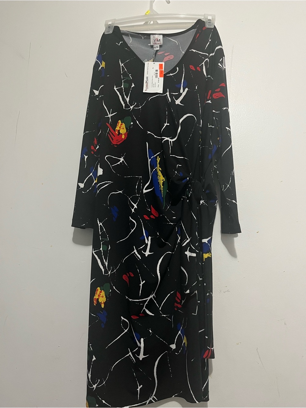 NWT Yvonne Marie Abstract Print Faux-Wrap Dress